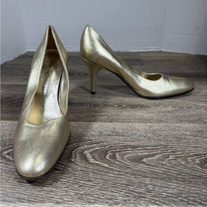 Gastone Lucioli Shoes Women 6.5 Gold Italian Designer Leather Pumps 3" Heel